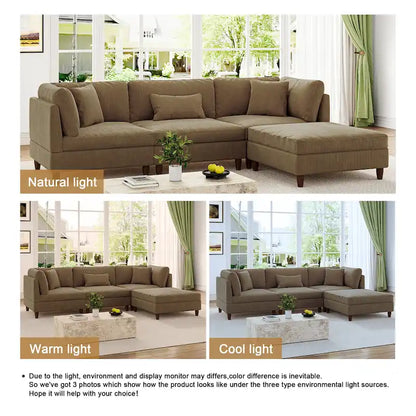 Canapé d'angle modulable avec pouf pour salon - 112 cm de large