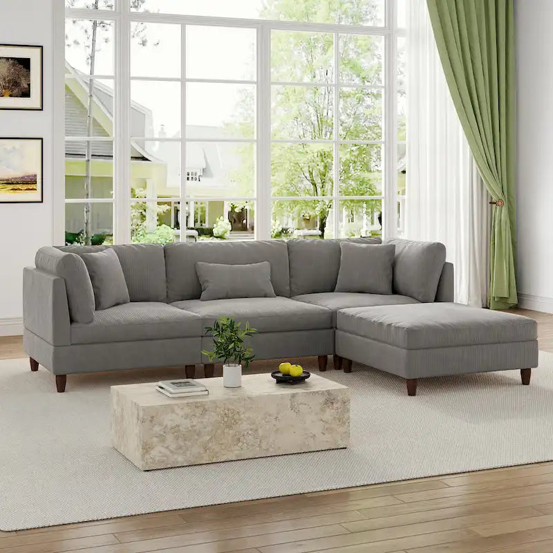 Canapé d'angle modulable avec pouf pour salon - 112 cm de large
