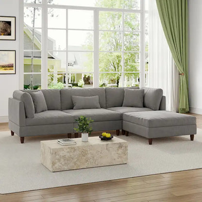 Canapé d'angle modulable avec pouf pour salon - 112 cm de large