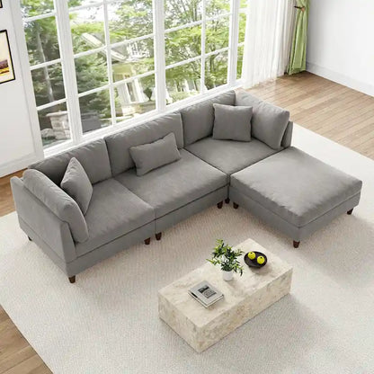 Canapé d'angle modulable avec pouf pour salon - 112 cm de large