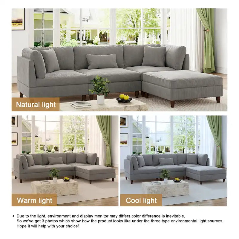 Canapé d'angle modulable avec pouf pour salon - 112 cm de large