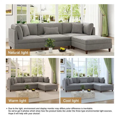 Canapé d'angle modulable avec pouf pour salon - 112 cm de large