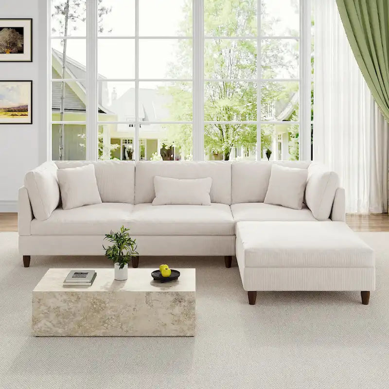 Canapé d'angle modulable avec pouf pour salon - 112 cm de large