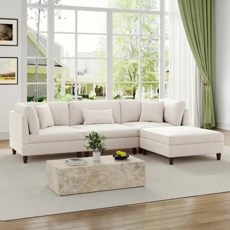 Canapé d'angle modulable avec pouf pour salon - 112 cm de large