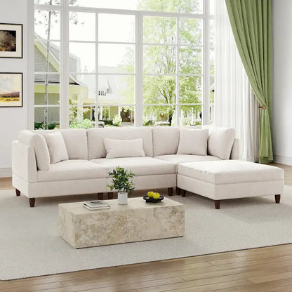 Canapé d'angle modulable avec pouf pour salon - 112 cm de large