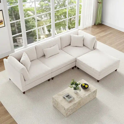 Canapé d'angle modulable avec pouf pour salon - 112 cm de large