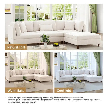 Canapé d'angle modulable avec pouf pour salon - 112 cm de large