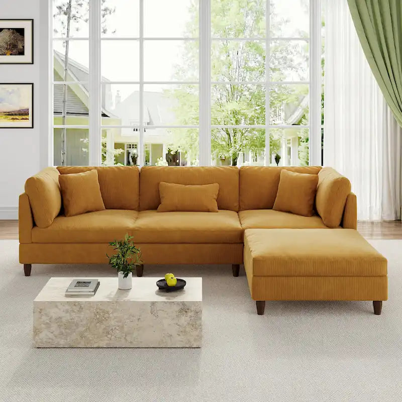 Canapé d'angle modulable avec pouf pour salon - 112 cm de large
