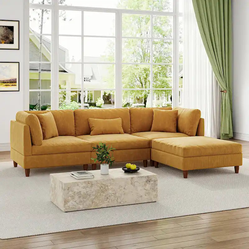 Canapé d'angle modulable avec pouf pour salon - 112 cm de large