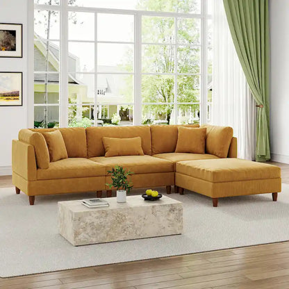 Canapé d'angle modulable avec pouf pour salon - 112 cm de large