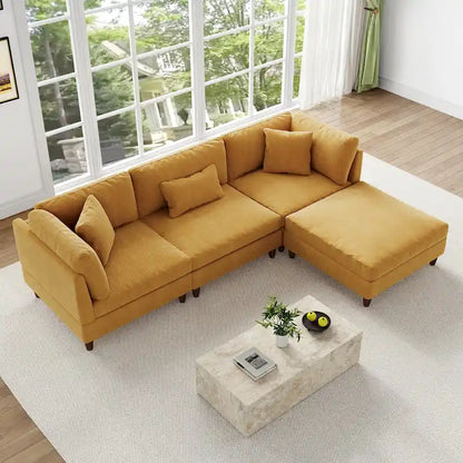 Canapé d'angle modulable avec pouf pour salon - 112 cm de large