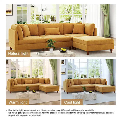 Canapé d'angle modulable avec pouf pour salon - 112 cm de large