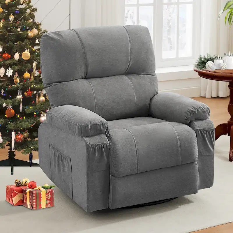 Fauteuil inclinable pivotant à bascule 360° en lin avec poches latérales