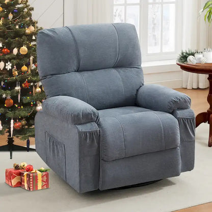 Fauteuil inclinable pivotant à bascule 360° en lin avec poches latérales