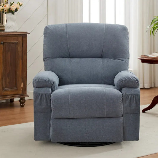 Fauteuil inclinable pivotant à bascule 360° en lin avec poches latérales