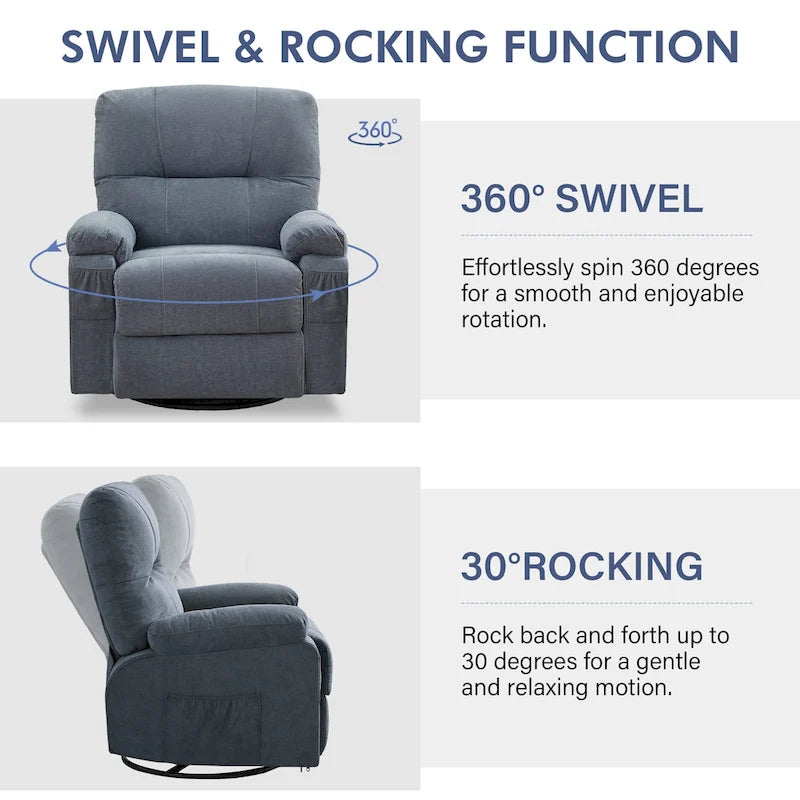 Fauteuil inclinable pivotant à bascule 360° en lin avec poches latérales