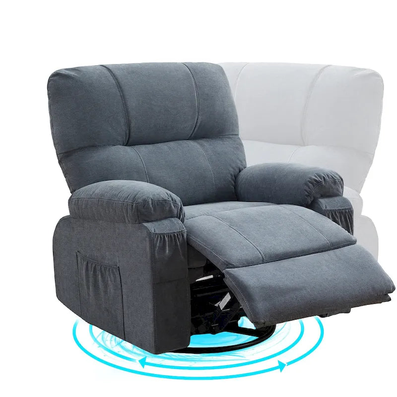 Fauteuil inclinable pivotant à bascule 360° en lin avec poches latérales