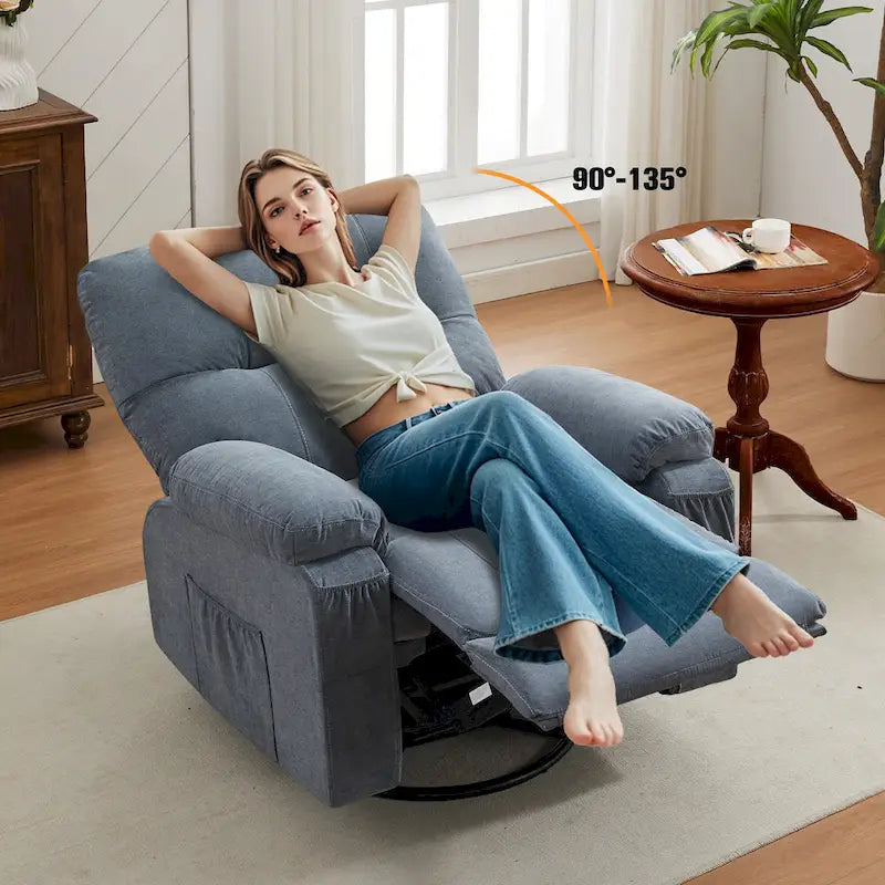 Fauteuil inclinable pivotant à bascule 360° en lin avec poches latérales