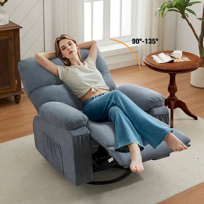 Fauteuil inclinable pivotant à bascule 360° en lin avec poches latérales