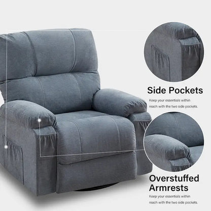 Fauteuil inclinable pivotant à bascule 360° en lin avec poches latérales