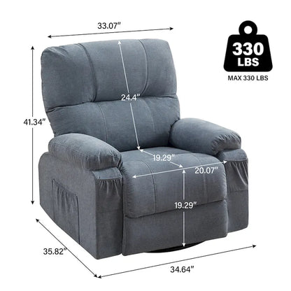 Fauteuil inclinable pivotant à bascule 360° en lin avec poches latérales