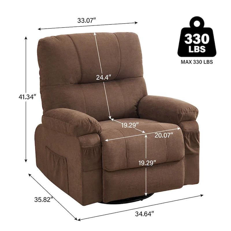 Fauteuil inclinable pivotant à bascule 360° en lin avec poches latérales