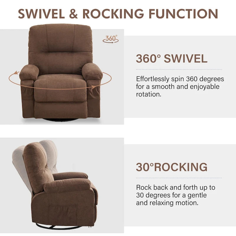 Fauteuil inclinable pivotant à bascule 360° en lin avec poches latérales