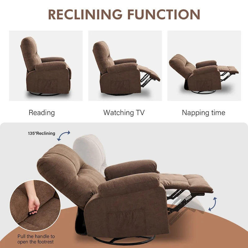 Fauteuil inclinable pivotant à bascule 360° en lin avec poches latérales