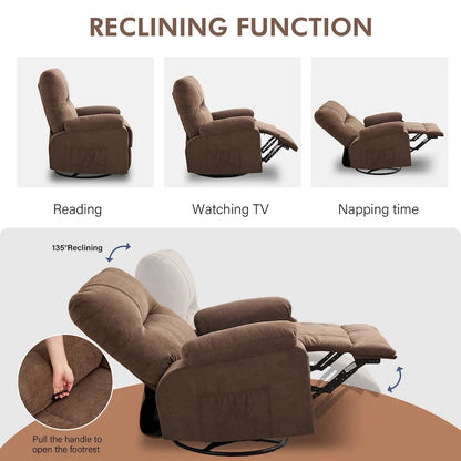 Fauteuil inclinable pivotant à bascule 360° en lin avec poches latérales