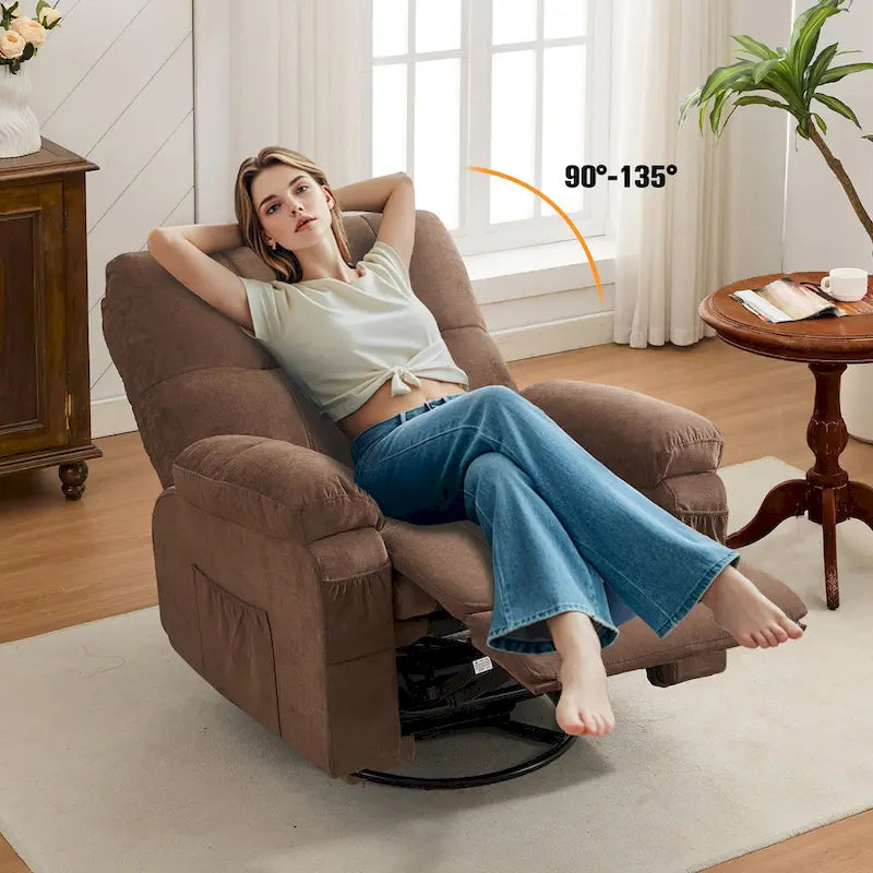 Fauteuil inclinable pivotant à bascule 360° en lin avec poches latérales
