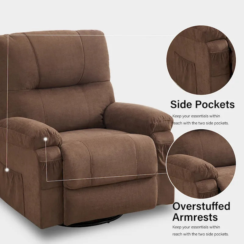 Fauteuil inclinable pivotant à bascule 360° en lin avec poches latérales