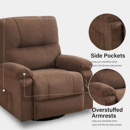 Fauteuil inclinable pivotant à bascule 360° en lin avec poches latérales