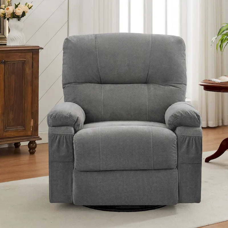 Fauteuil inclinable pivotant à bascule 360° en lin avec poches latérales