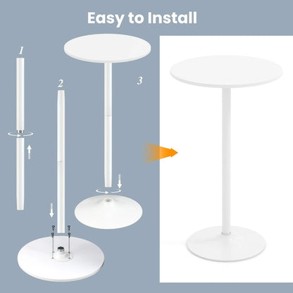 Table bistro en MDF blanc et métal avec piètement rond stable