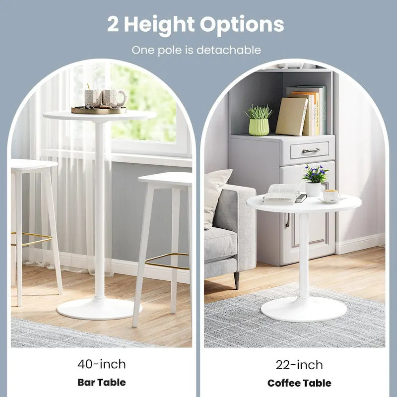 Table bistro en MDF blanc et métal avec piètement rond stable