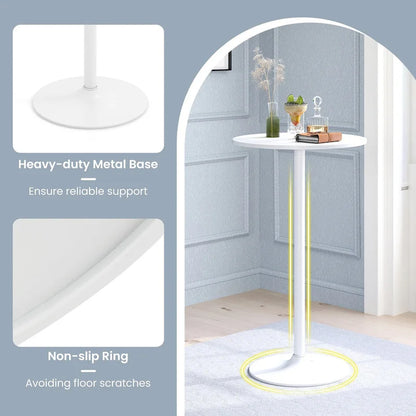 Table bistro en MDF blanc et métal avec piètement rond stable
