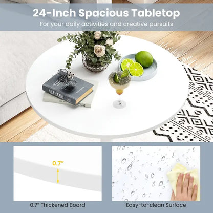 Table bistro en MDF blanc et métal avec piètement rond stable