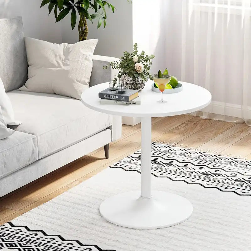 Table bistro en MDF blanc et métal avec piètement rond stable