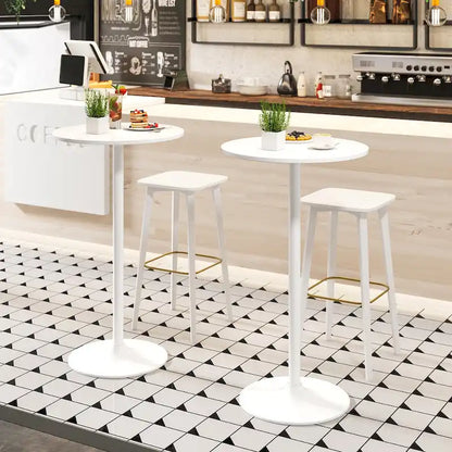 Table bistro en MDF blanc et métal avec piètement rond stable