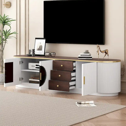 Meuble TV minimaliste moderne de 70,8 pouces pour téléviseurs jusqu'à 80 pouces, centre multimédia avec 3 tiroirs et 1 étagère