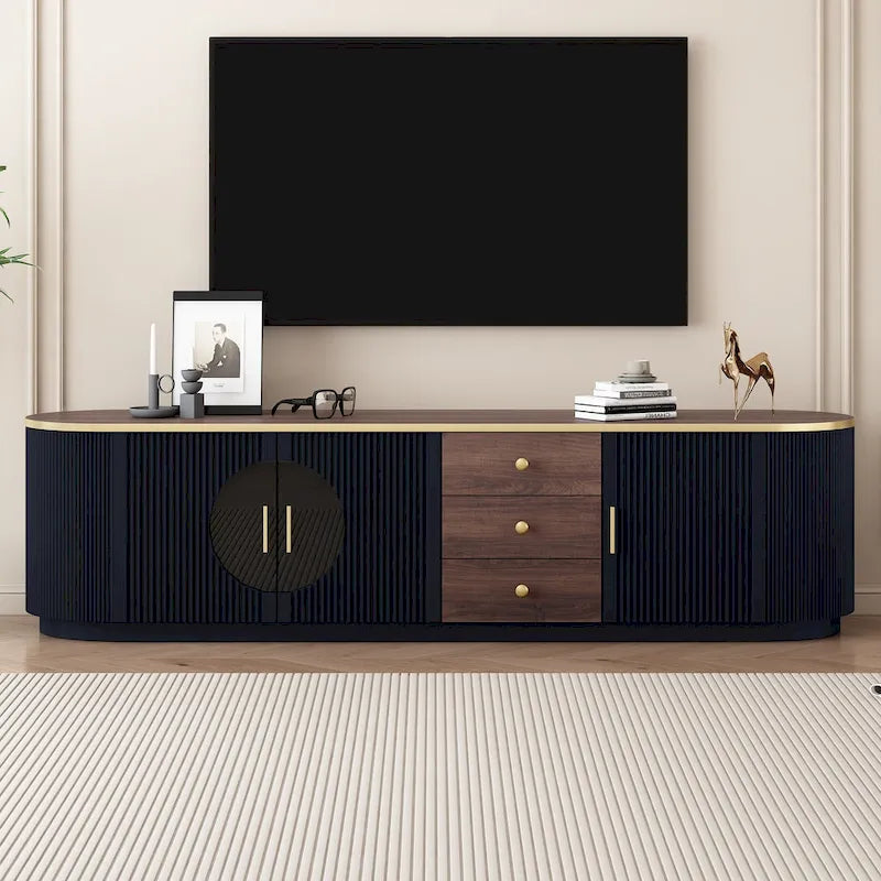 Meuble TV minimaliste moderne de 70,8 pouces pour téléviseurs jusqu'à 80 pouces, centre multimédia avec 3 tiroirs et 1 étagère