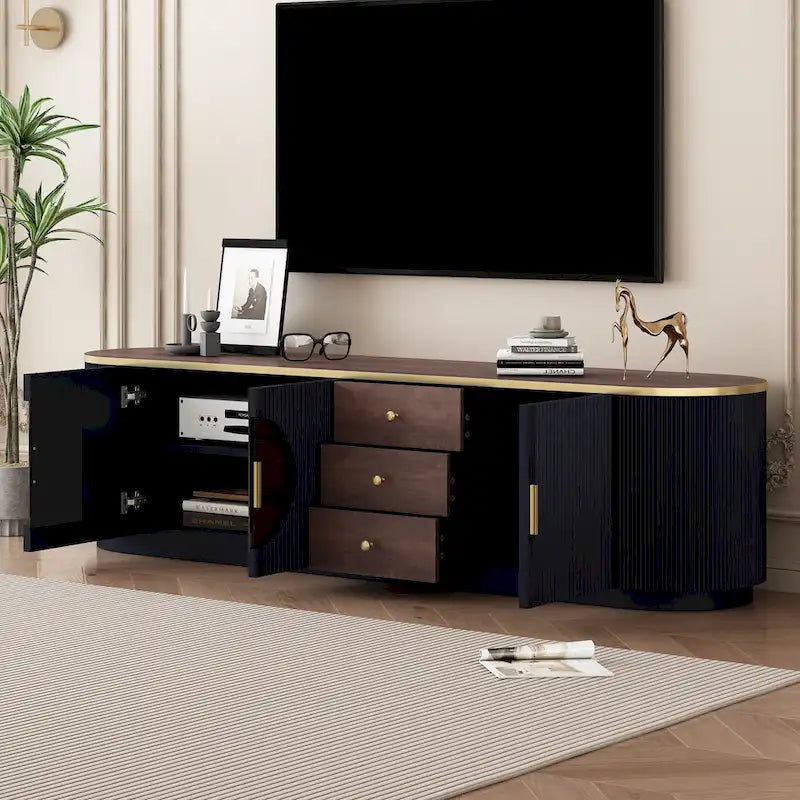 Meuble TV minimaliste moderne de 70,8 pouces pour téléviseurs jusqu'à 80 pouces, centre multimédia avec 3 tiroirs et 1 étagère