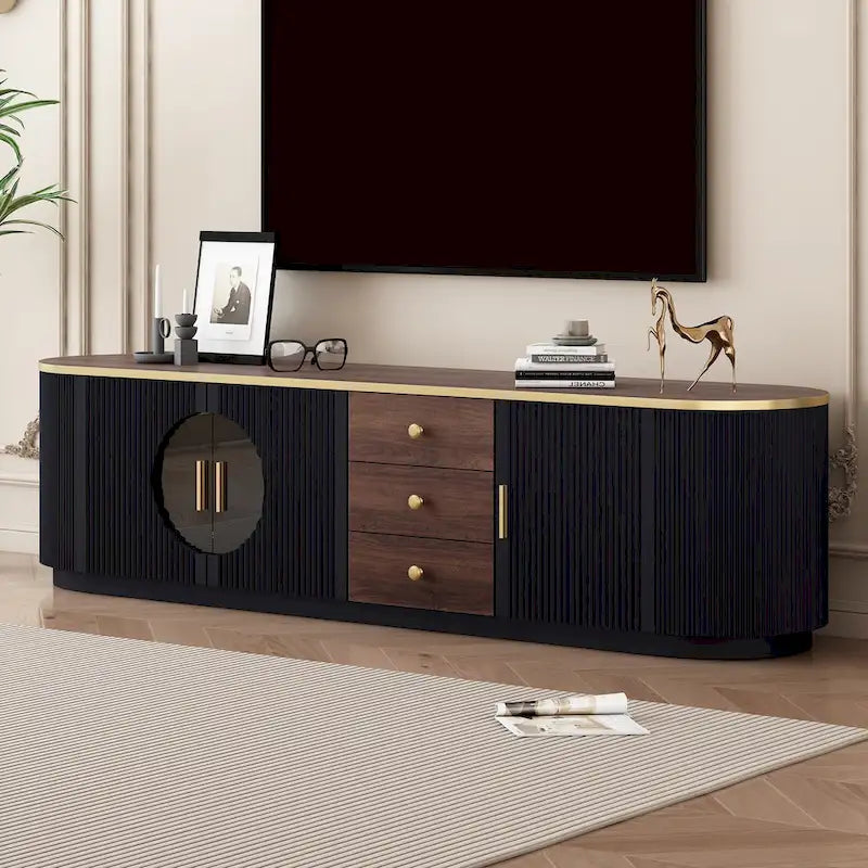 Meuble TV minimaliste moderne de 70,8 pouces pour téléviseurs jusqu'à 80 pouces, centre multimédia avec 3 tiroirs et 1 étagère