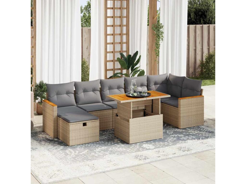 Ensemble de mobilier de jardin 5 pièces avec coussins, en résine tressée beige