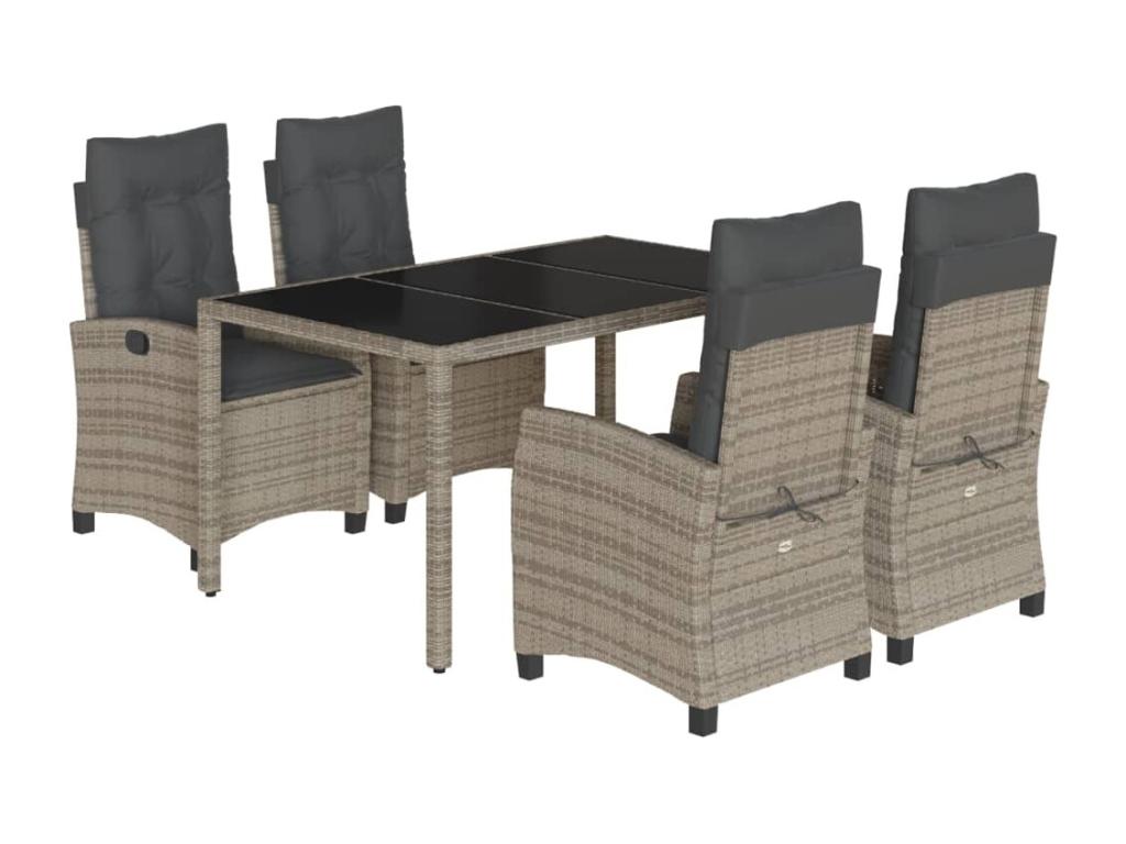 Ensemble de mobilier de jardin 5 pièces avec coussins, en résine tressée grise