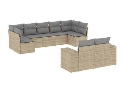 Ensemble de mobilier de jardin 9 pièces avec coussins, en résine tressée beige