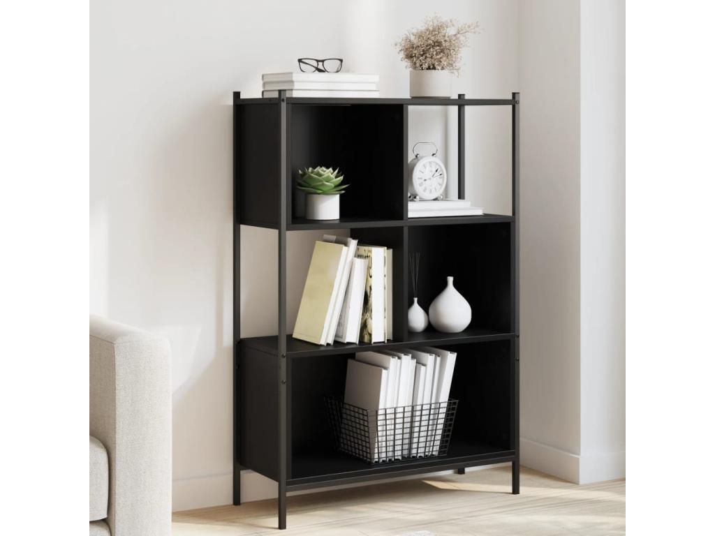 Bibliothèque en bois composite, 72 x 28 x 109 cm, noire