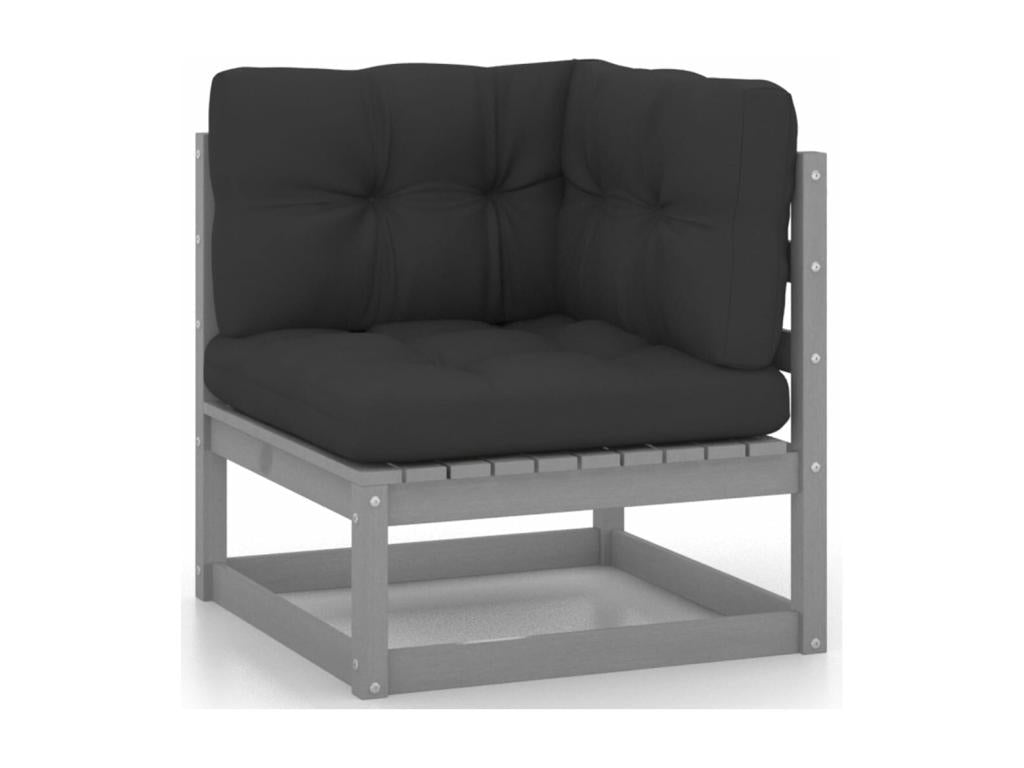 Ensemble de mobilier de jardin 13 pièces avec coussins, en pin massif gris