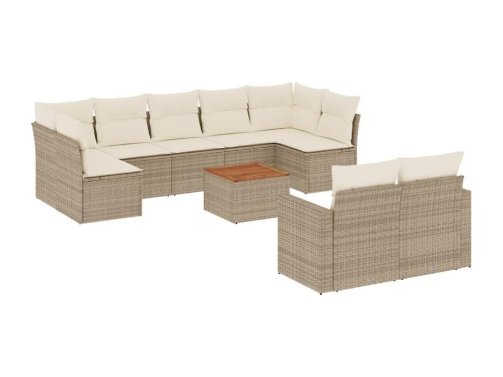 Ensemble de mobilier de jardin 10 pièces avec coussins, en résine tressée beige