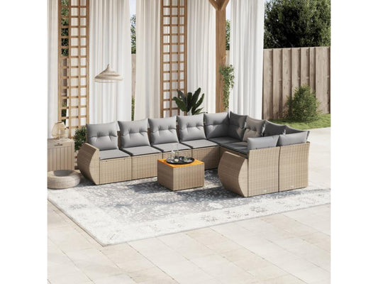 Ensemble de mobilier de jardin 10 pièces avec coussins, en résine tressée beige